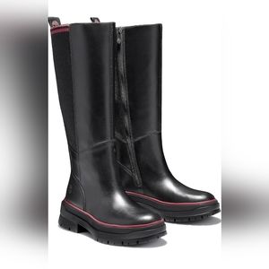 Timberland Black Leather Knee-High Boots with Pink Trim